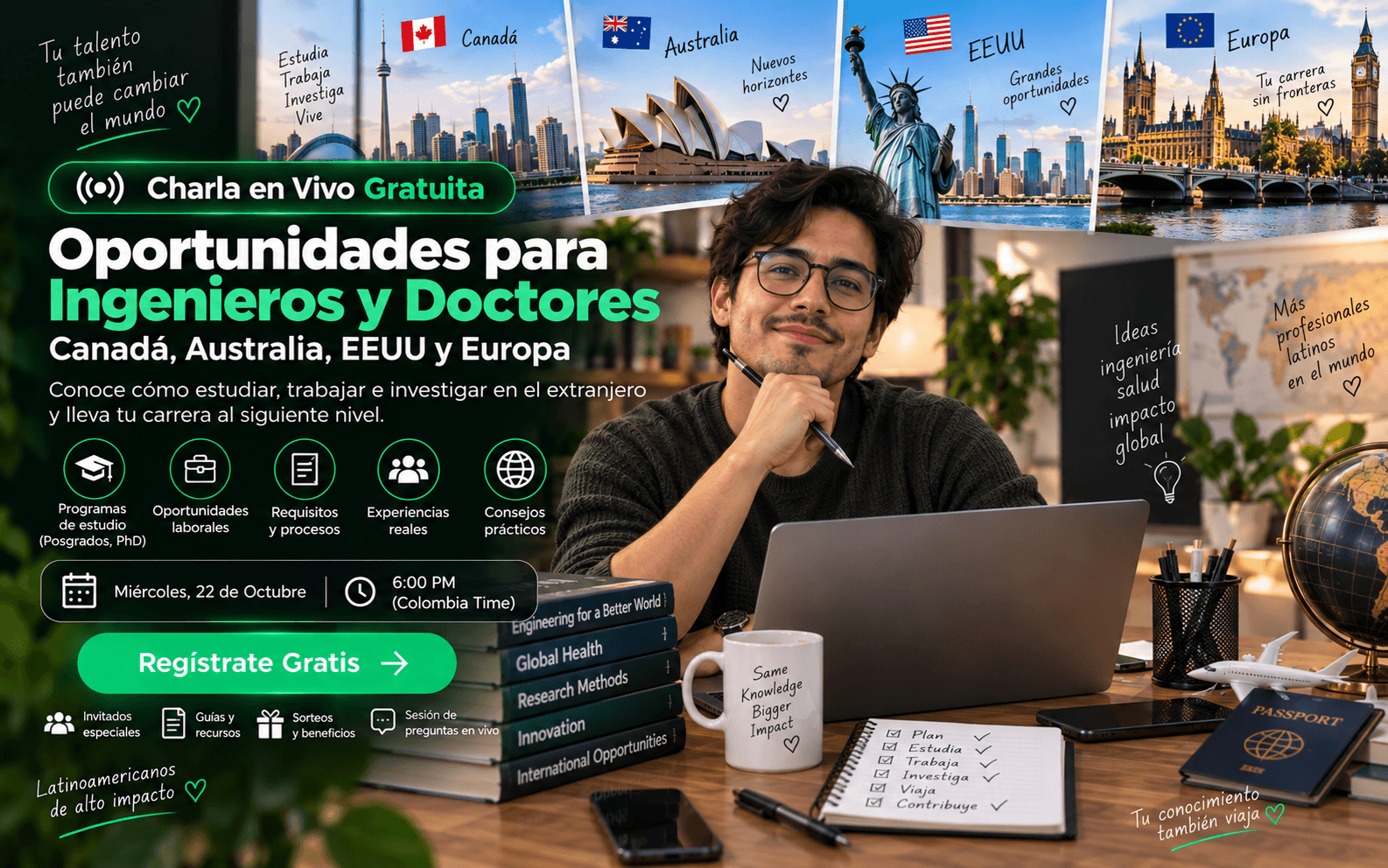 Oportunidades para Ingenieros y Doctores: Canadá, Australia, EEUU y Europa